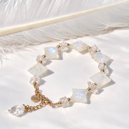 Moonstone Star and Herkimer Diamond Bracelet, Moonstone Adjustable Bracelet, Moonstone Jewelry, Star Jewelry, Healing Crystal Bracelet