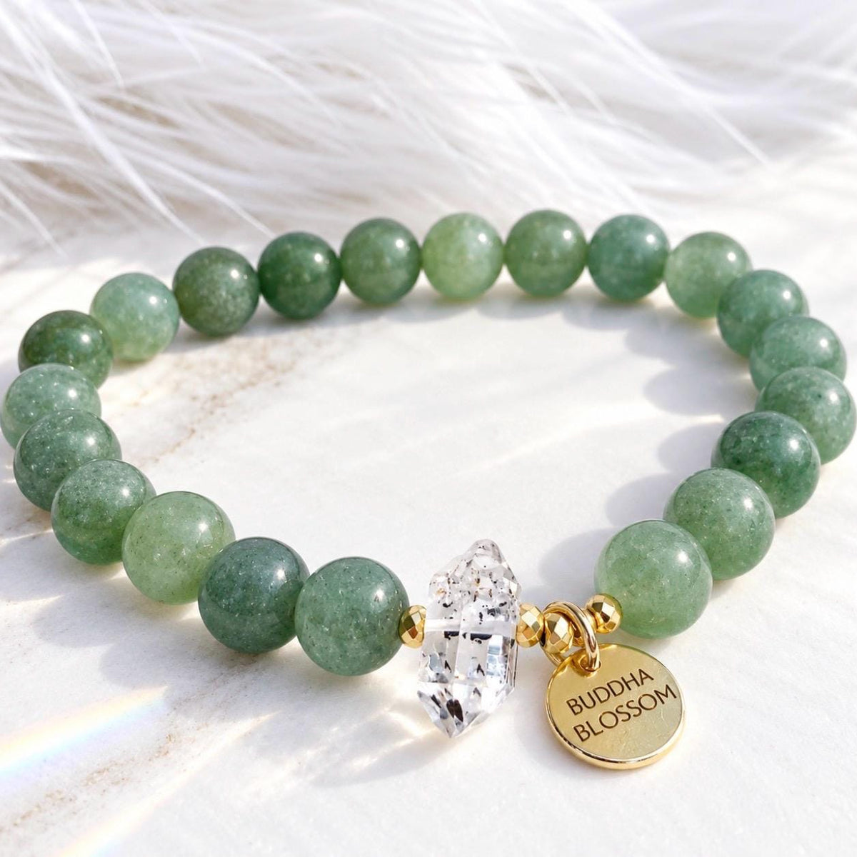 Aventurine Mala Bracelet, Herkimer Diamond, Gemstone Healing Jewelry, Green Gemstone Bracelet, Aventurine Crystal Jewelry, Boho Bracelet