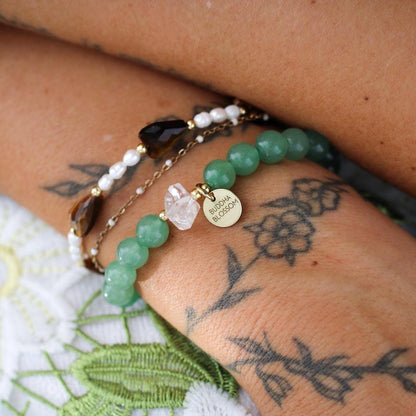 Aventurine Mala Bracelet, Herkimer Diamond, Gemstone Healing Jewelry, Green Gemstone Bracelet, Aventurine Crystal Jewelry, Boho Bracelet