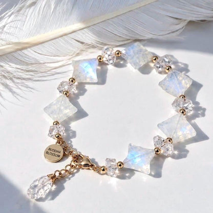 Moonstone Star and Herkimer Diamond Bracelet, Moonstone Adjustable Bracelet, Moonstone Jewelry, Star Jewelry, Healing Crystal Bracelet