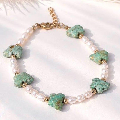 Turquoise Butterfly and Pearl Bracelet, Butterfly Bracelet, Butterfly Jewelry, Turquoise and Pearl Bracelet, Boho Pearl Bracelet