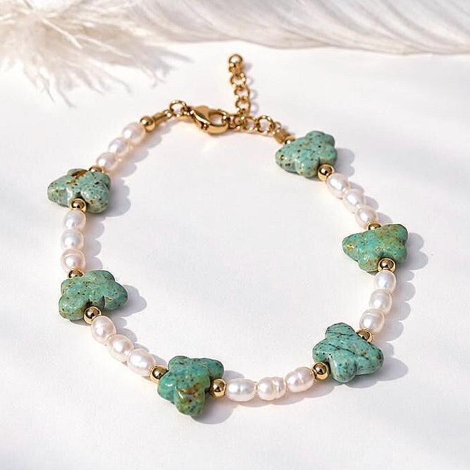 Turquoise Butterfly and Pearl Bracelet, Butterfly Bracelet, Butterfly Jewelry, Turquoise and Pearl Bracelet, Boho Pearl Bracelet