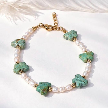 Turquoise Butterfly and Pearl Bracelet, Butterfly Bracelet, Butterfly Jewelry, Turquoise and Pearl Bracelet, Boho Pearl Bracelet