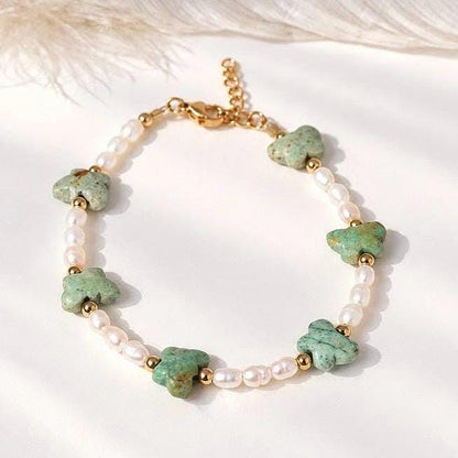 Turquoise Butterfly and Pearl Bracelet, Butterfly Bracelet, Butterfly Jewelry, Turquoise and Pearl Bracelet, Boho Pearl Bracelet