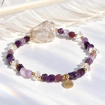 Amethyst and Chunky Herkimer Diamond Stretchy Beaded Bracelet, Genuine Amethyst Bracelet, Amethyst Jewelry, Big Herkimer Diamond Bracelet