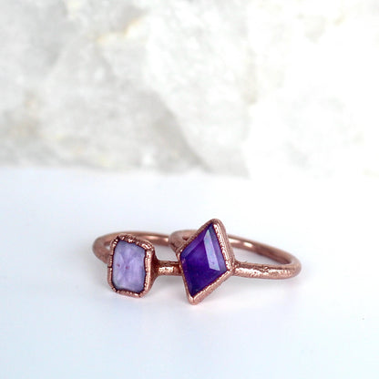 Rectangle Amethyst Crystal Ring, February Birthstone Gift, Cushiom Cut Amethyst Ring, Rectangle Shaped Gemstone, Pale Amethyst Stone