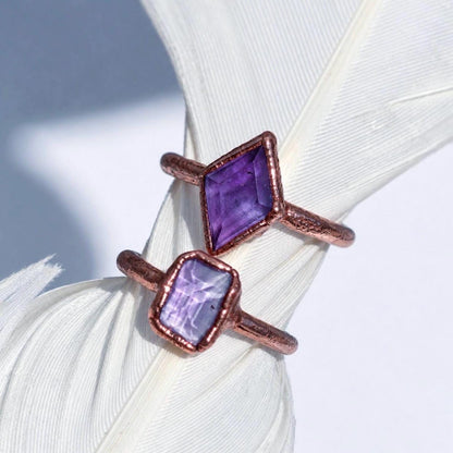 Rectangle Amethyst Crystal Ring, February Birthstone Gift, Cushiom Cut Amethyst Ring, Rectangle Shaped Gemstone, Pale Amethyst Stone