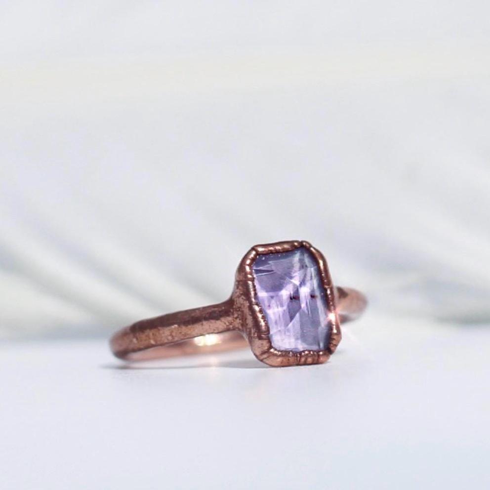 Rectangle Amethyst Crystal Ring, February Birthstone Gift, Cushiom Cut Amethyst Ring, Rectangle Shaped Gemstone, Pale Amethyst Stone