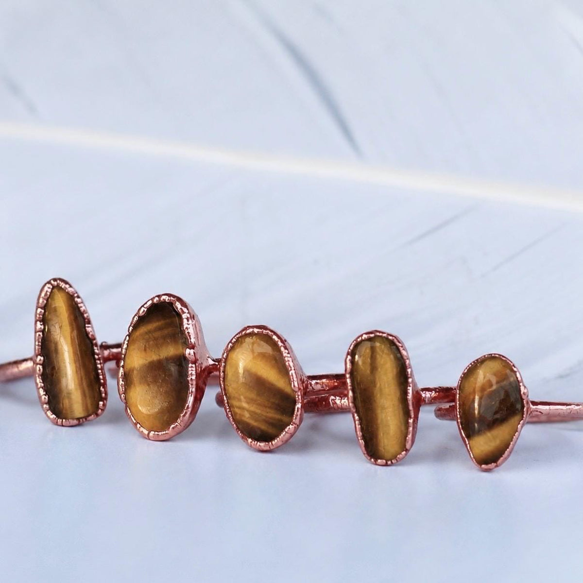 Electroformed Copper Tiger's Eye Ring, Raw Crystal Jewelry, Good Luck Stone Ring, Tigers Eye Jewelry, Raw Copper Ring, Healing Stone Ring