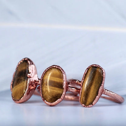 Electroformed Copper Tiger's Eye Ring, Raw Crystal Jewelry, Good Luck Stone Ring, Tigers Eye Jewelry, Raw Copper Ring, Healing Stone Ring