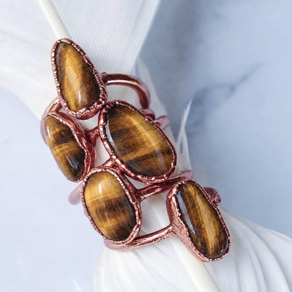 Electroformed Copper Tiger's Eye Ring, Raw Crystal Jewelry, Good Luck Stone Ring, Tigers Eye Jewelry, Raw Copper Ring, Healing Stone Ring