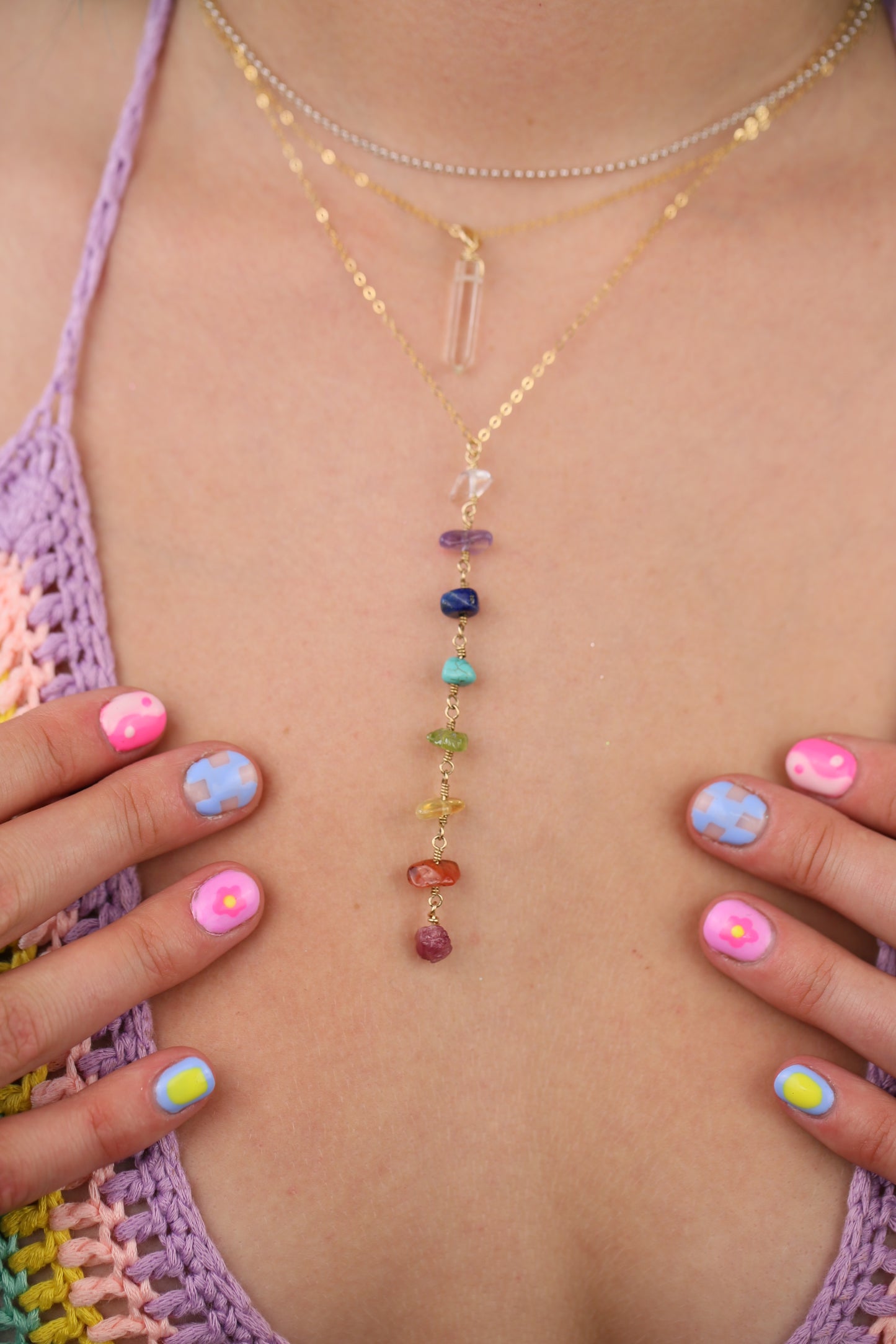 7 Chakra Gemstone Y Necklace- Bright Gems