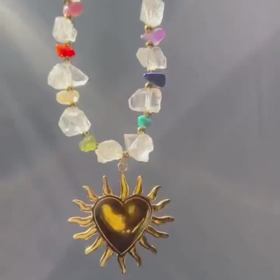 Chakra Gemstone and Herkimer Diamond Statement Necklace, Heart Chakra Choker Necklace, Chakra Stone Choker, Chunky Gemstone Choker Necklace