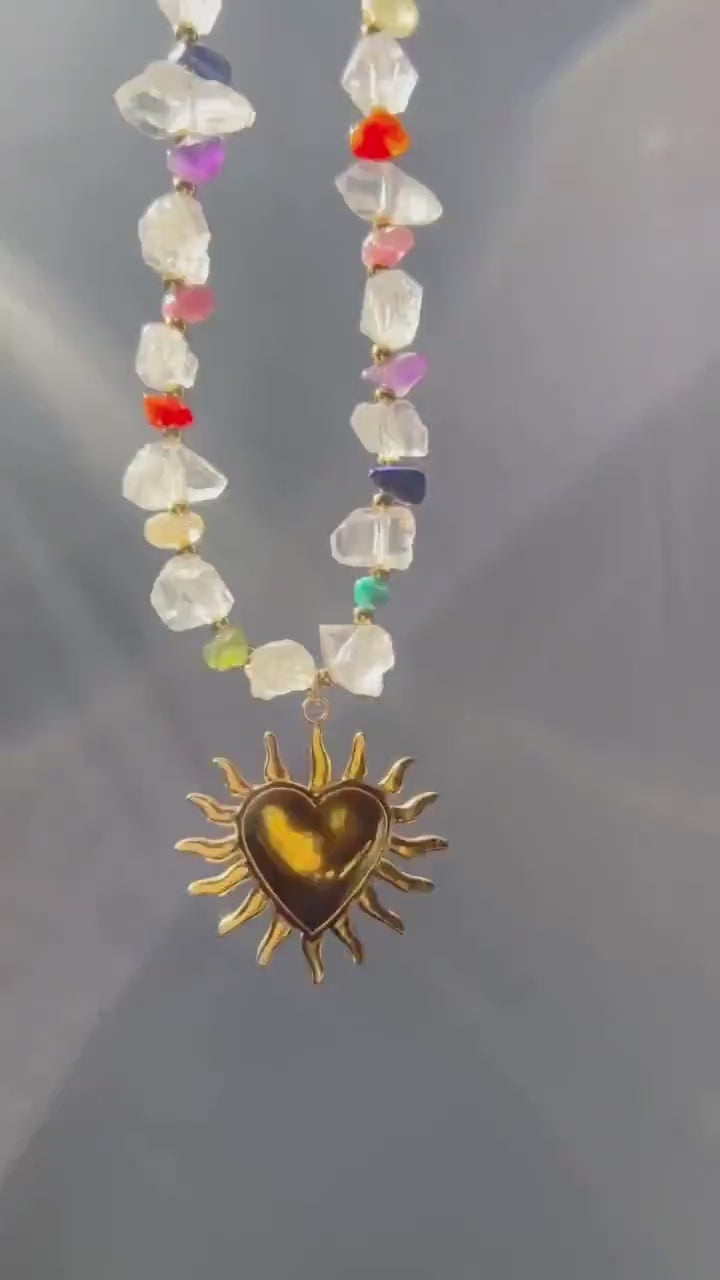 Chakra Gemstone and Herkimer Diamond Statement Necklace, Heart Chakra Choker Necklace, Chakra Stone Choker, Chunky Gemstone Choker Necklace