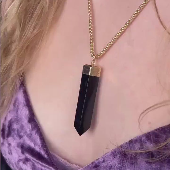 Obsidian Protection Stone Pendant, Extra Large Black Obsidian Pendant Necklace, Protective Crystal Necklace, Grounding Stone Necklace