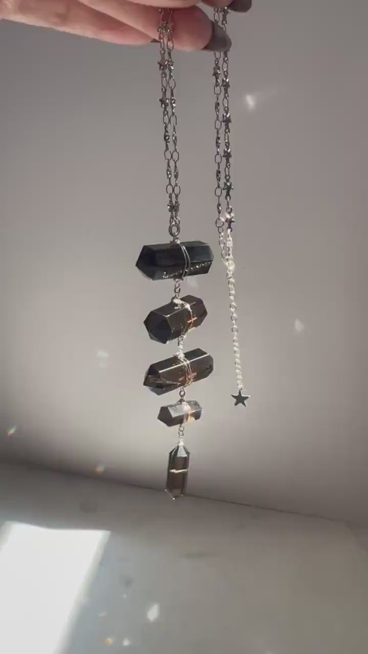 Smoky Quartz Statement Necklace, Witchy Statement Necklace, Smoky Quartz Ladder Necklace, 5 Stone Crystal Necklace, Witchy Crystal Necklace