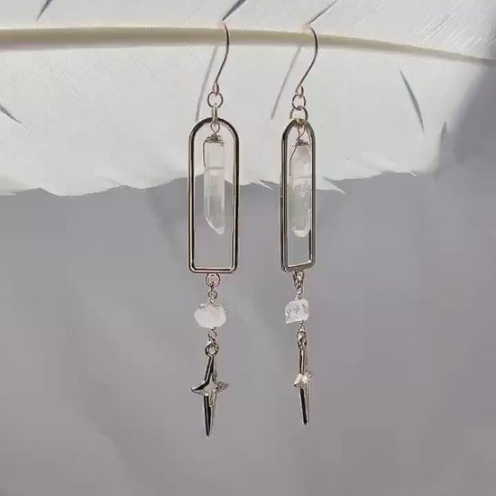 Arch-Shaped Dangle Earrings with Raw Crystal Point & Star Charm - 14k Gold Filled or Sterling Silver Skin Safe Ear Wires