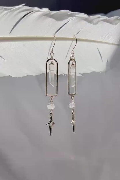 Arch-Shaped Dangle Earrings with Raw Crystal Point & Star Charm - 14k Gold Filled or Sterling Silver Skin Safe Ear Wires