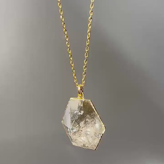 Crystal Quartz Prism Pendant, Quartz Hexagon Pendant, Clear Crystal Charm Necklace, Natural Crystal Jewelry