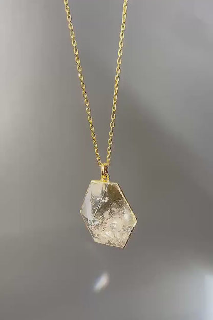 Crystal Quartz Prism Pendant, Quartz Hexagon Pendant, Clear Crystal Charm Necklace, Natural Crystal Jewelry
