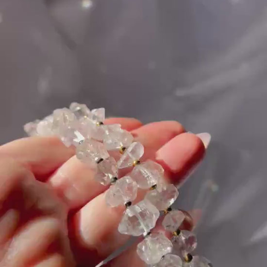 Chunky AAA Herkimer Diamond Bracelet with Gold/Silver Bead Detail- Sparkly Raw Crystal Bracelet