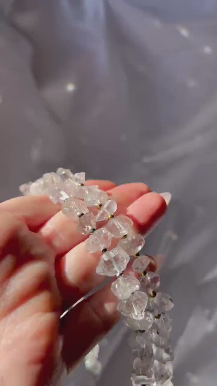 Chunky AAA Herkimer Diamond Bracelet with Gold/Silver Bead Detail- Sparkly Raw Crystal Bracelet