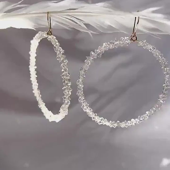 Sparkling Herkimer Diamonds on Lightweight Hoops | Natural Statement Jewelry | 14k Gold Filled or Sterling Silver Skin Safe Ear Wires