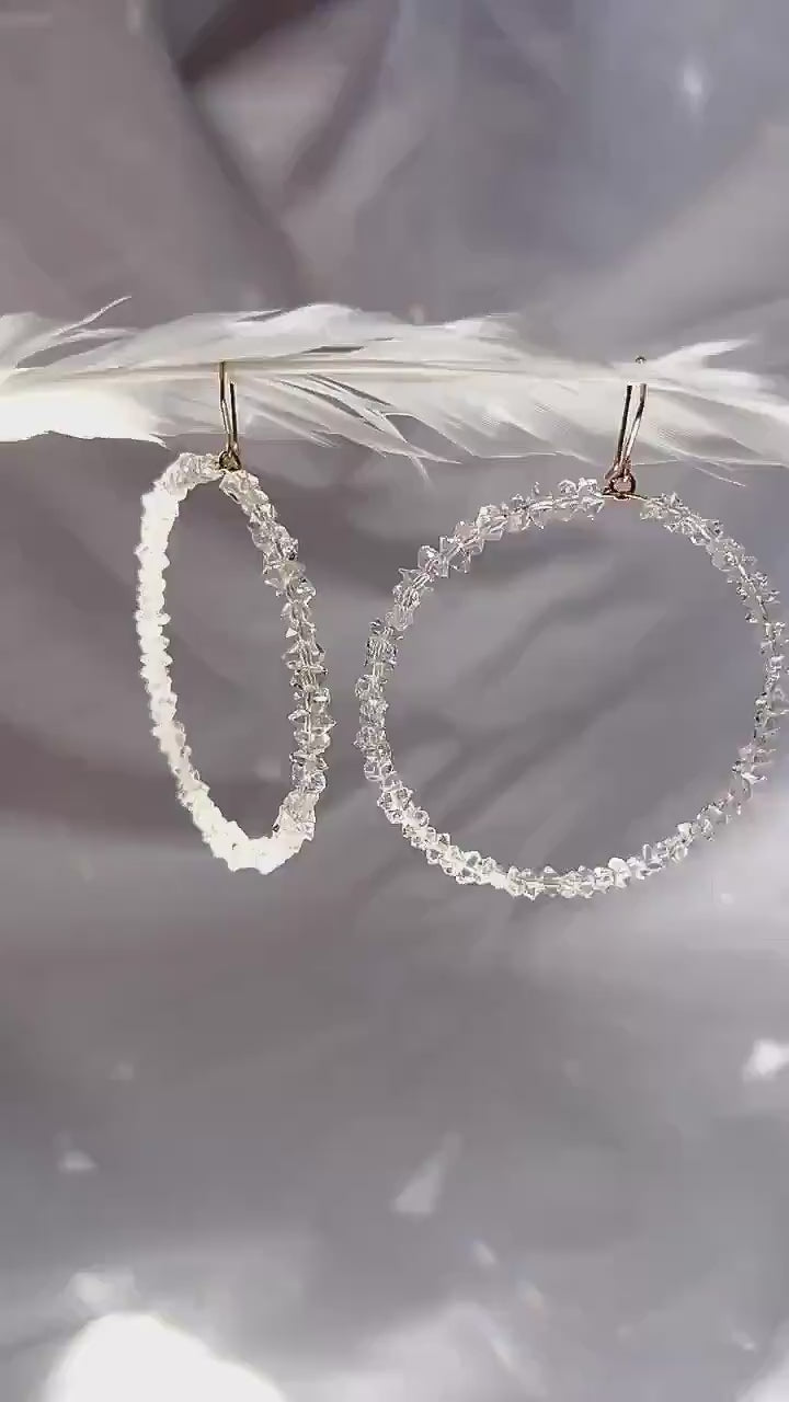 Sparkling Herkimer Diamonds on Lightweight Hoops | Natural Statement Jewelry | 14k Gold Filled or Sterling Silver Skin Safe Ear Wires