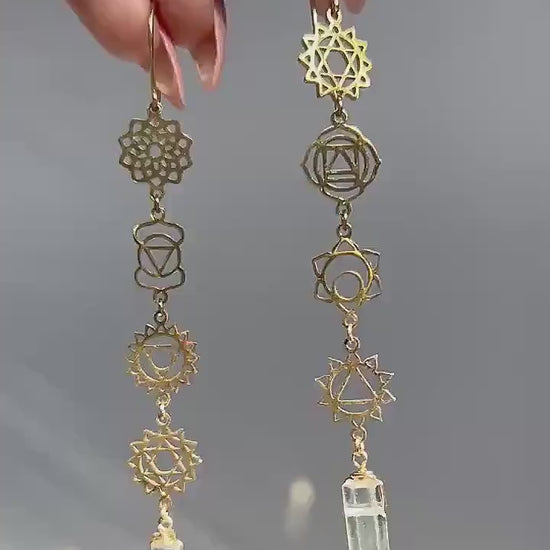 Chakra Dangle Earrings, Chakra Earrings Gold, Chakra Crystal Jewelry, Chakra Symbol Jewelry, Yoga Jewelry, Spiritual Jewelry, Chakra Healing