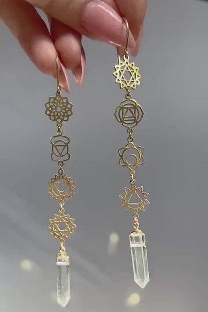 Chakra Dangle Earrings, Chakra Earrings Gold, Chakra Crystal Jewelry, Chakra Symbol Jewelry, Yoga Jewelry, Spiritual Jewelry, Chakra Healing
