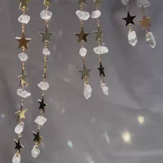 Star Statement Earrings- Long Dangle Style with Stars & Herkimer Diamonds | 14k Gold Filled or Sterling Silver Skin Safe Ear Wires