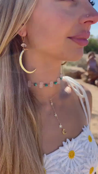 Raw Turquoise and Crystal Quartz Choker Necklace, Turquoise Boho Choker, Crystal Boho Choker Necklace, Arizona Turquoise Necklace