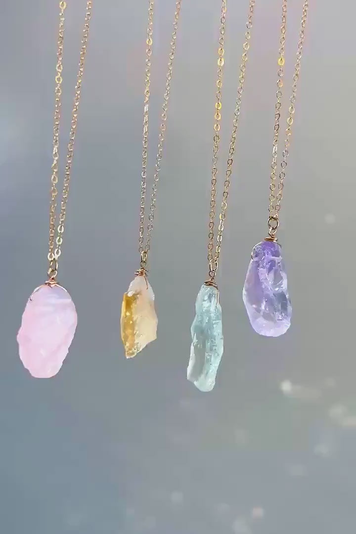 Raw Green Amethyst Healing Crystal Nugget Necklace with Delicate 14k Rose Gold Filled, Sterling Silver or 14k Gold Filled