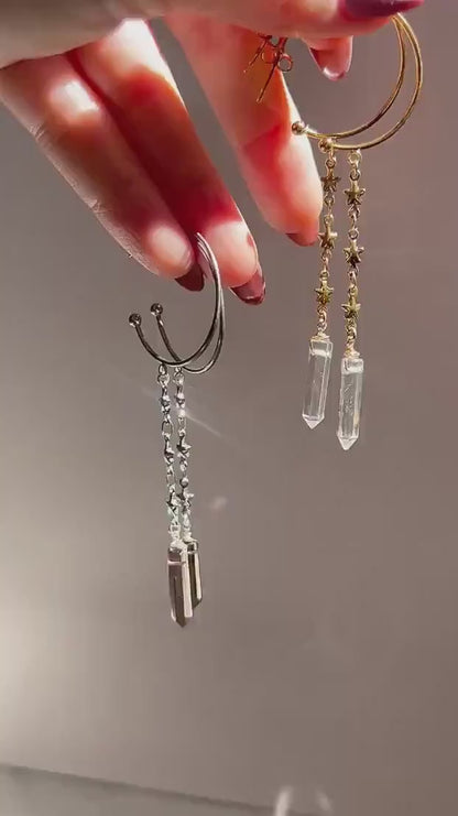 Crystal Dangle Hoops, Long Crystal Point Earrings, Hoop Earrings with Crystals, Duster Style Crystal Earrings, Dangling Crystal Earrings