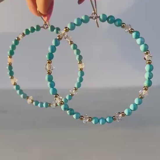 Beaded Boho Hoop Earrings, Boho Style Hoops, Big Turquoise Hoop Earrings, Hippie Style Hoop Earrings, Bohemian Hoop Earrings, Gemstone Hoops