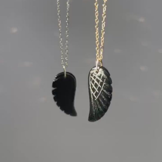 Black Onyx Angel Wing Necklace, Black Wing Necklace, Wing Pendant Women, Dark Angel Wing Necklace, Root Chakra Stone, Black Crystal Jewelry