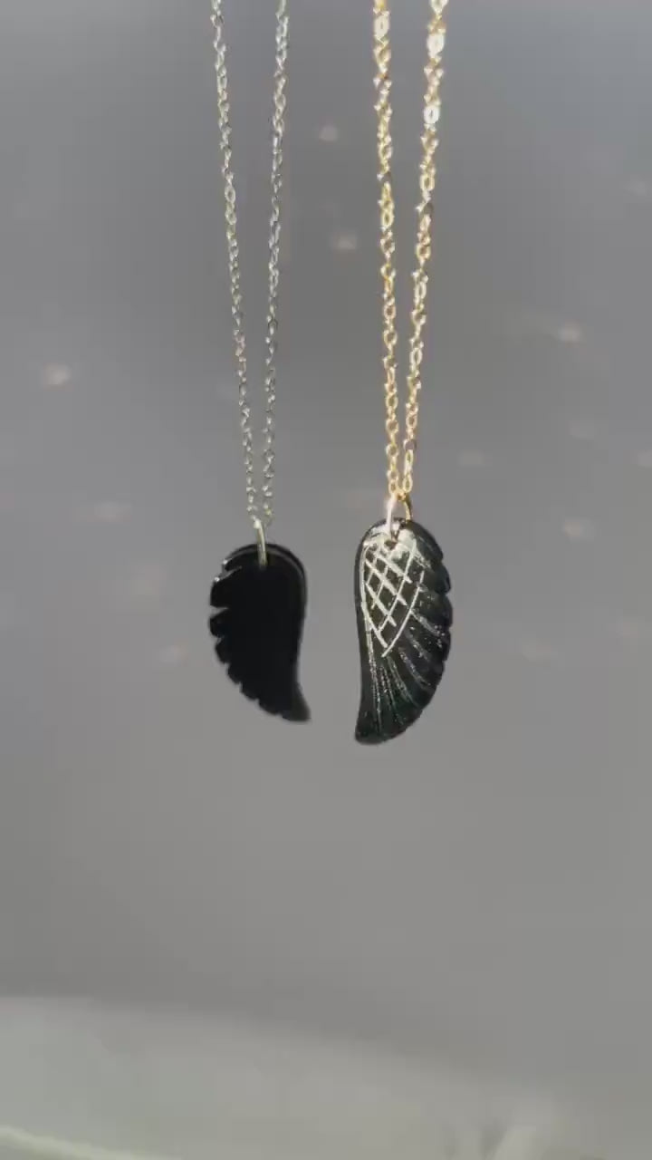 Black Onyx Angel Wing Necklace, Black Wing Necklace, Wing Pendant Women, Dark Angel Wing Necklace, Root Chakra Stone, Black Crystal Jewelry