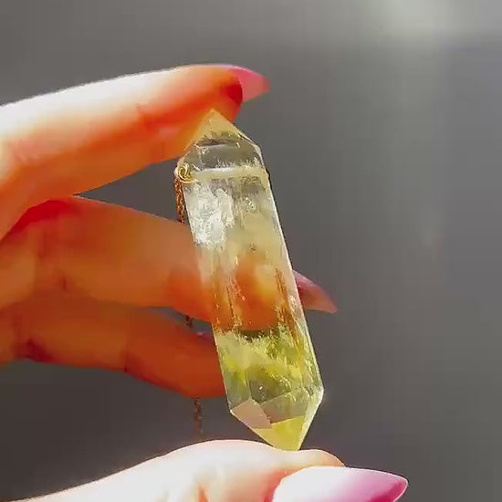 Golden Topaz Double Terminated Crystal Necklace, Citrine Crystal Alternative, Double Point Crystal Pendant, Gold Filled or Sterling Silver