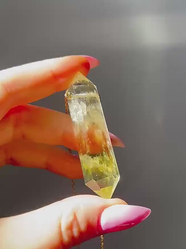 Golden Topaz Double Terminated Crystal Necklace, Citrine Crystal Alternative, Double Point Crystal Pendant, Gold Filled or Sterling Silver