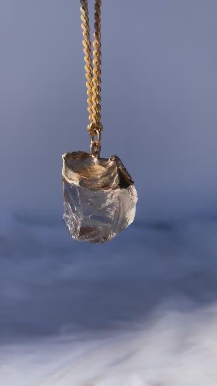 Rough Crystal Necklace, Big Quartz Crystal Pendant, Clear Smoky Quartz Necklace, Chunky Gemstone Necklace, Natural Gemstone Necklace