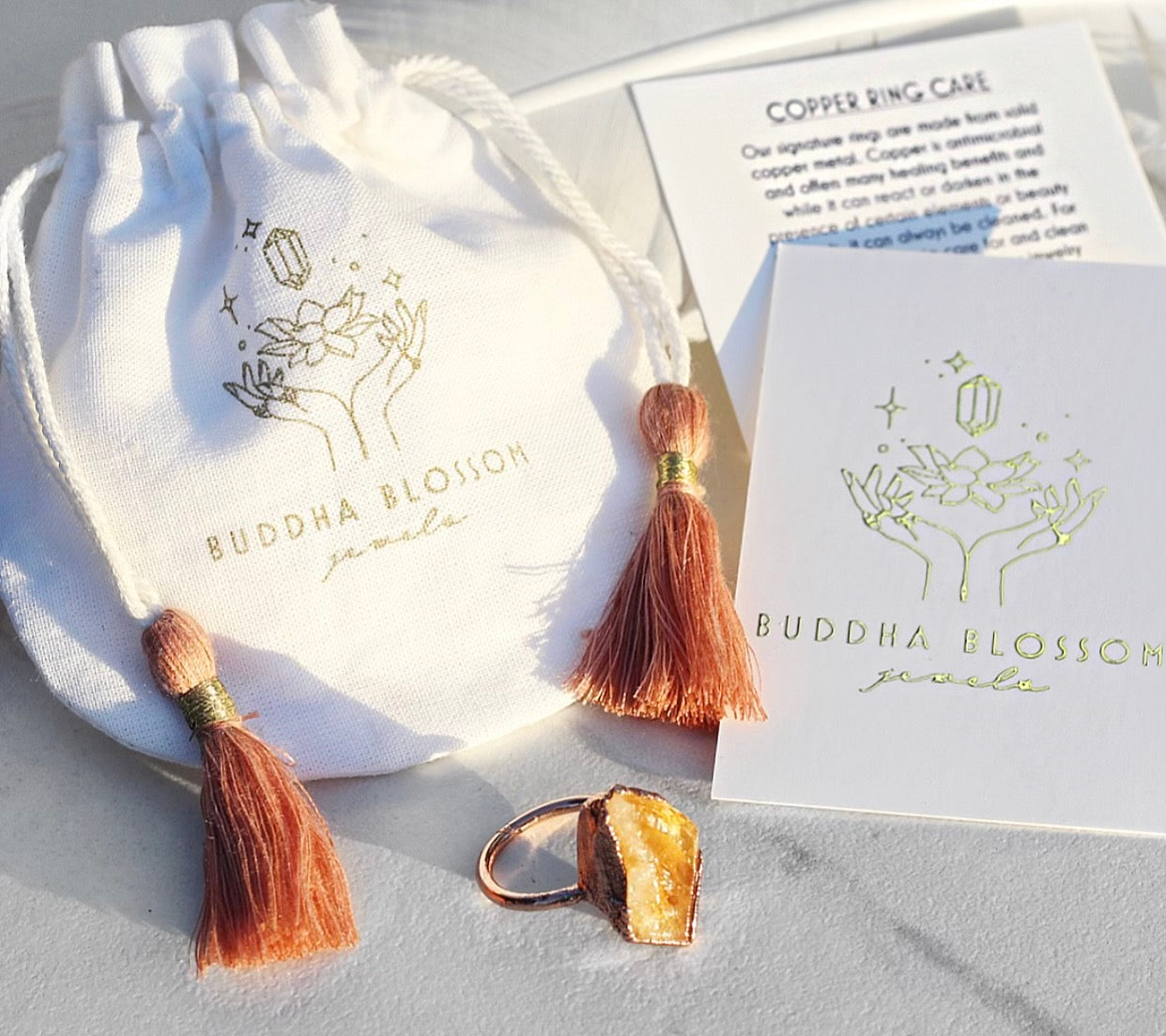 Buddha Blossom Jewels Gift Bag and Ring Care Card