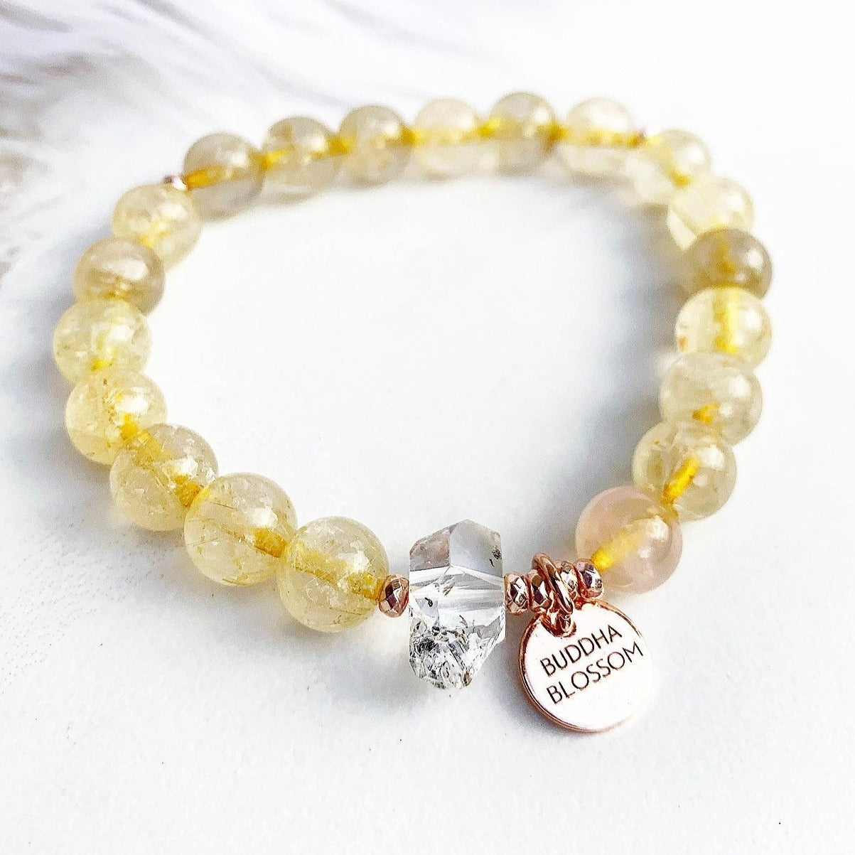 Rutilated Quartz, Herkimer Diamond, Mala Bracelet, Mala Beads