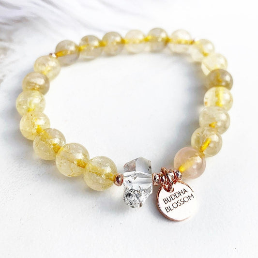 Rutilated Quartz, Herkimer Diamond, Mala Bracelet, Mala Beads
