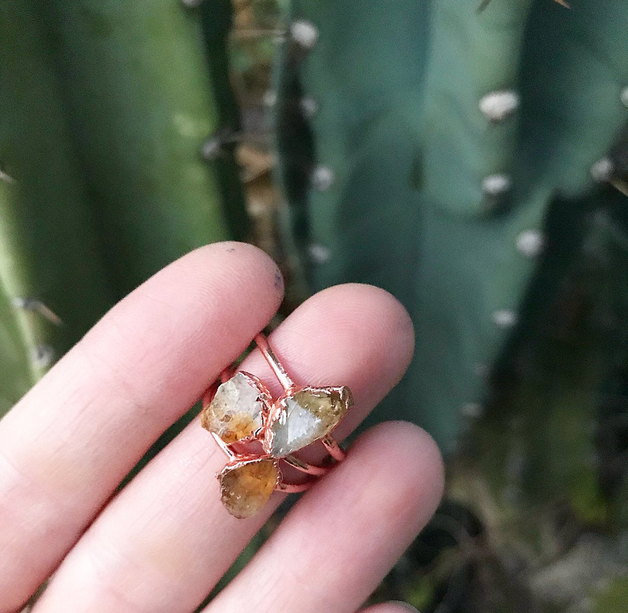 Citrine Crystal Stacking Ring with Dainty Raw and Natural Stone on Copper Band with Organic Style Setting