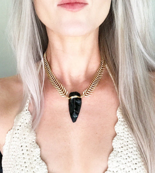 Arrowhead Necklace Obsidian, Gold Statement Choker, Black Arrowhead Necklace, Arrowhead Pendant, Arrowhead Necklace Silver, Gold Boho Choker