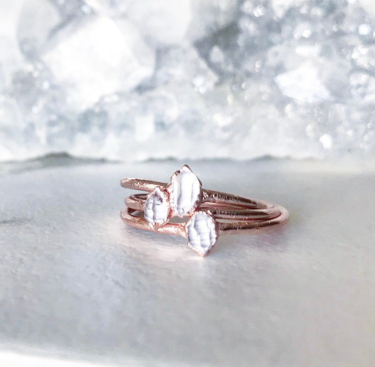 Dainty Herkimer Diamond Ring, Delicate Crystal Ring, Alternative Engagement Ring, Tiny Stone Ring, April Birthstone Gift, Crystal Wedding