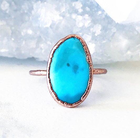 Sleeping Beauty Turquoise Ring, Raw Turquoise and Copper Ring, Big Turquoise Ring, Natural Raw Turquoise Ring, Turquoise Statement Ring