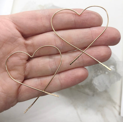 Delicate Heart Shaped Hoop Earrings 14k Gold, Lightweight Hoop Earrings Rose Gold, Sterling Silver Geometric Hoops, Simple Wire Earrings