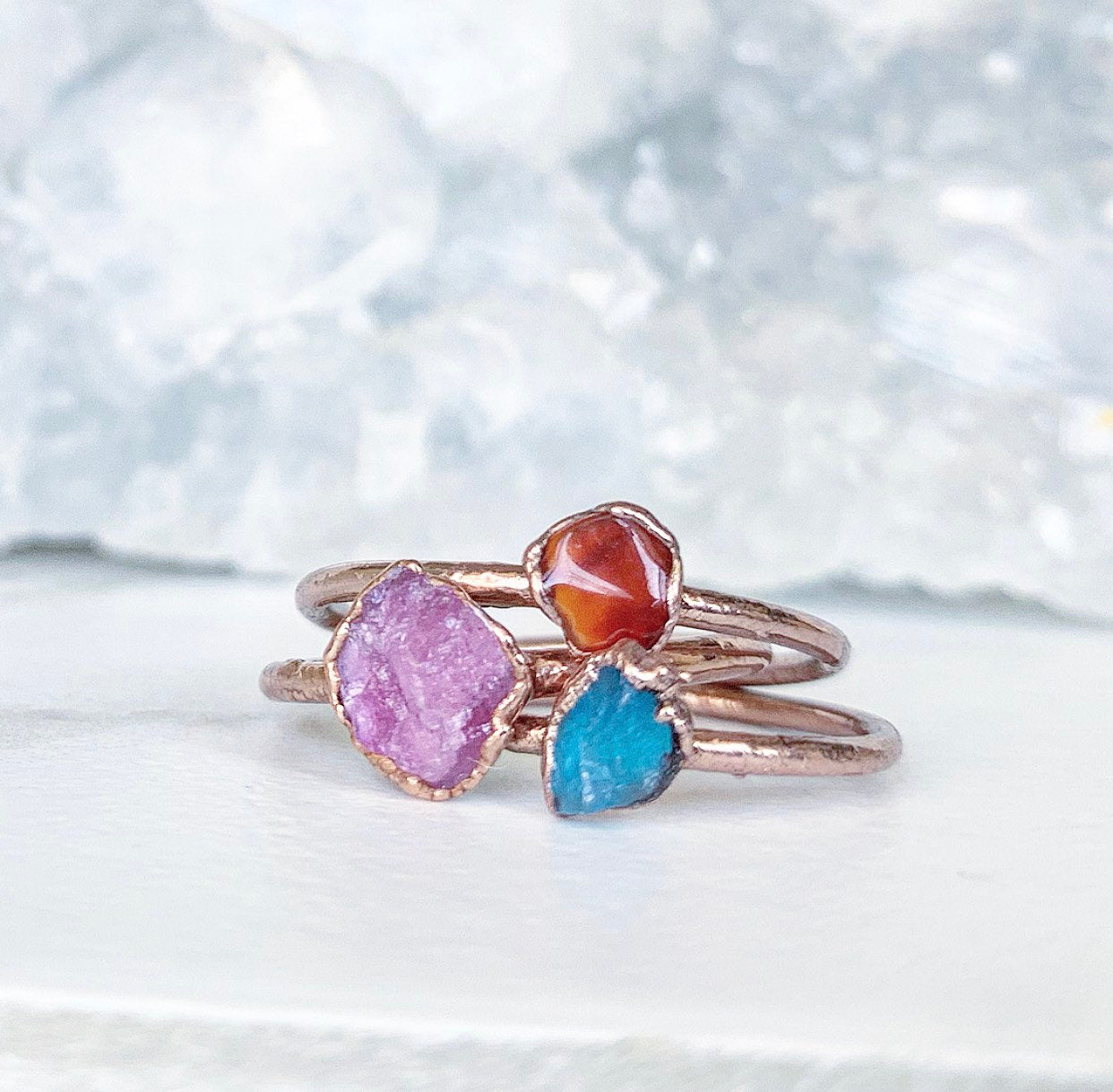 Dainty Pink Tourmaline Ring, Delicate Raw Healing Crystal Ring, Tiny Pink Crystal Ring, October Birthstone Gift, Copper Crystal Stacker