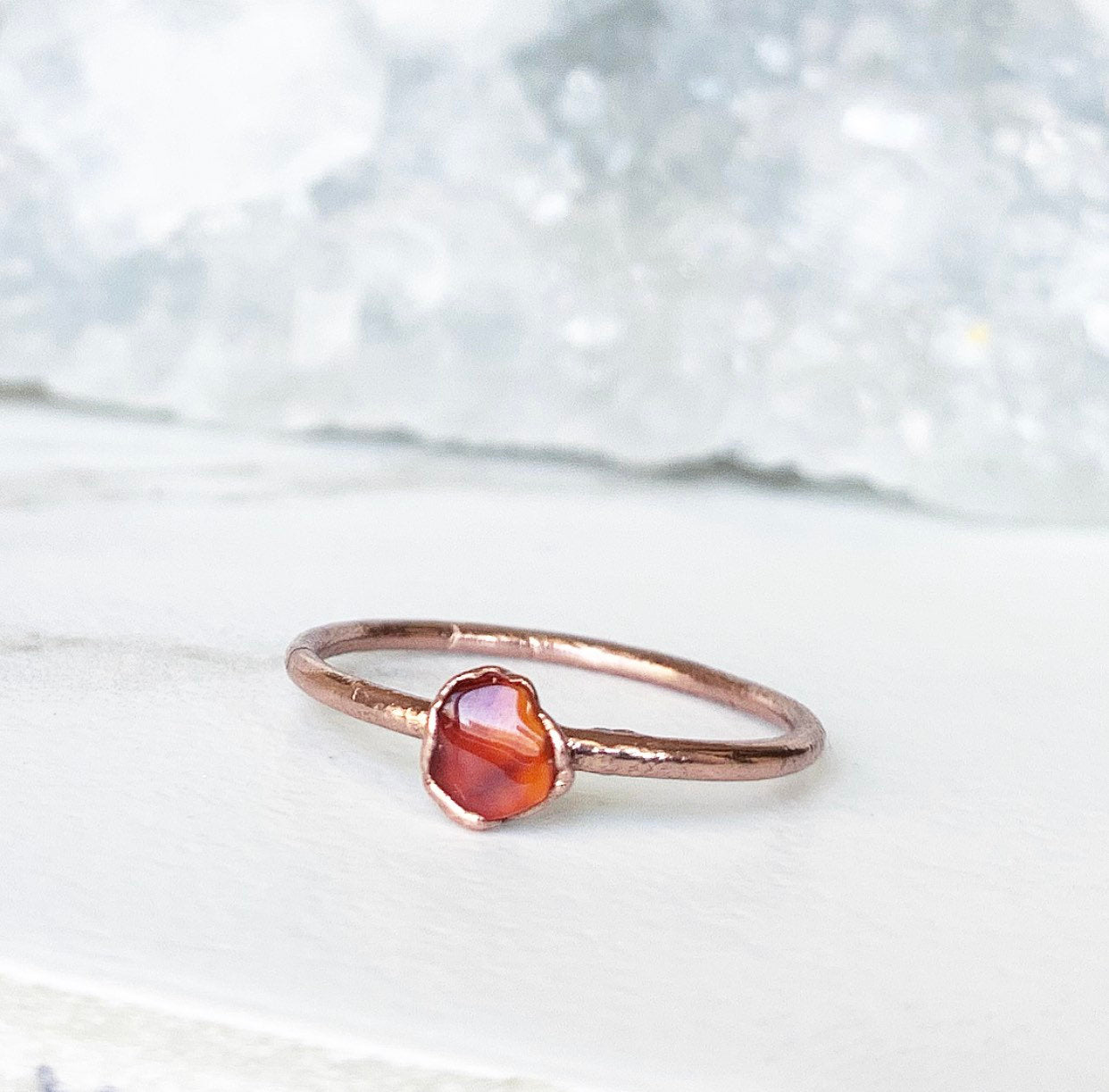 Dainty Carnelian Stone Ring, Delicate Healing Crystal Jewelry, Tiny Carnelian Crystal Ring, Healing Crystal Gift, Raw Stone Stacking Ring